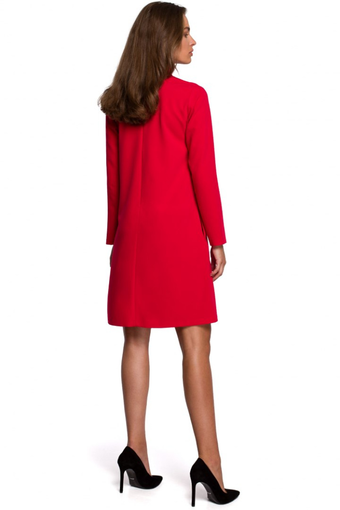 Sukienka Midi - Trapezowa Długi Rękaw - czerwona
